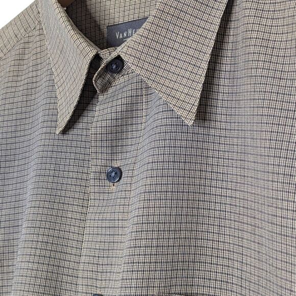 VanHeusen Wrinkle Free Brown Plaid Dress Shirt size Men's L 16 - Picture 2 of 10